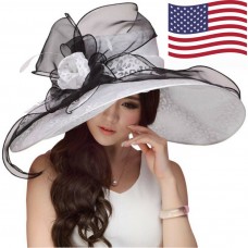 Mujer Wide Brim Hat Kentucky Derby Church Tea Party Wedding Summer Fancy Sun Cap  eb-25269262